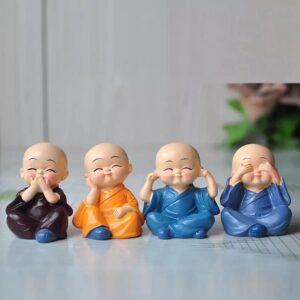 Collectible India Buddha Monk Set of 4 Statue Figurines Showpiece