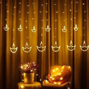 12 Stars Curtain String Lights, Window Curtain Lights with 8 Flashing Modes (6+6 Diyas)